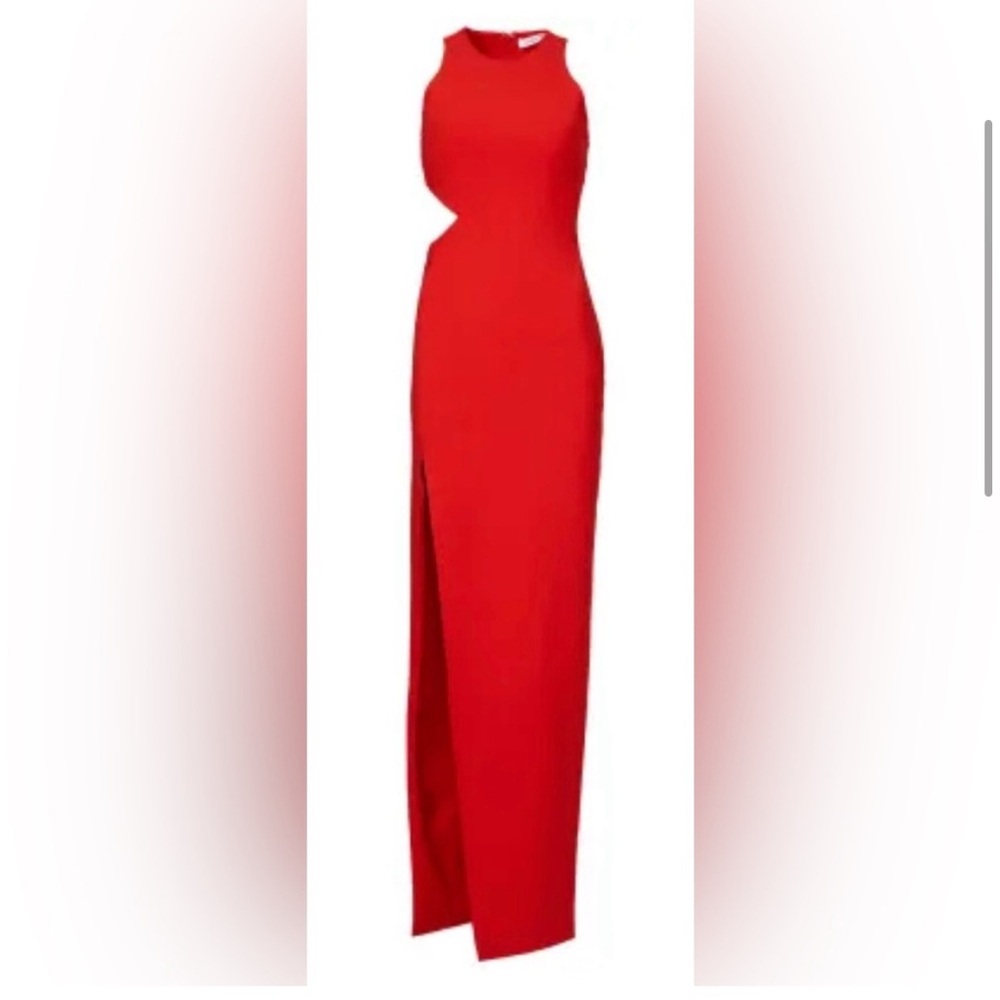 Elizabeth and James Red Maxi Dress with side cut out and side Slit